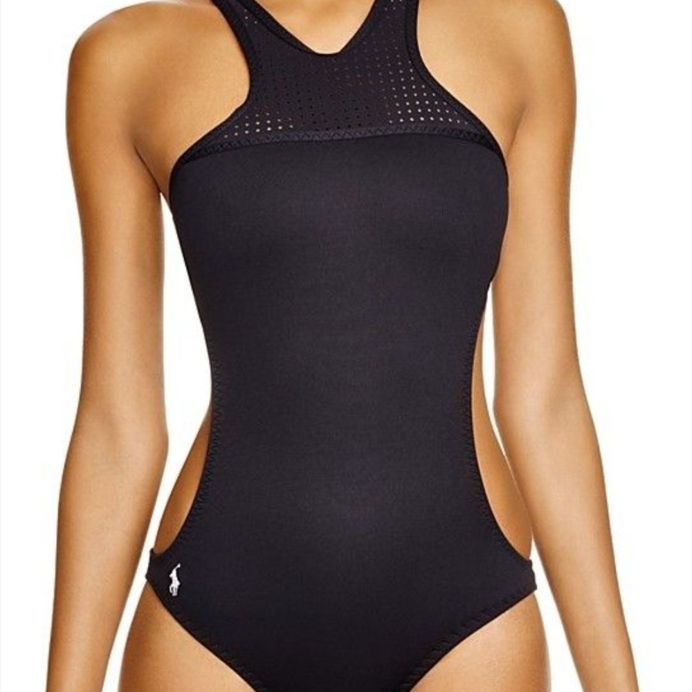 Ralph Lauren Black & Blue Cutout One-Piece Swimsuit
